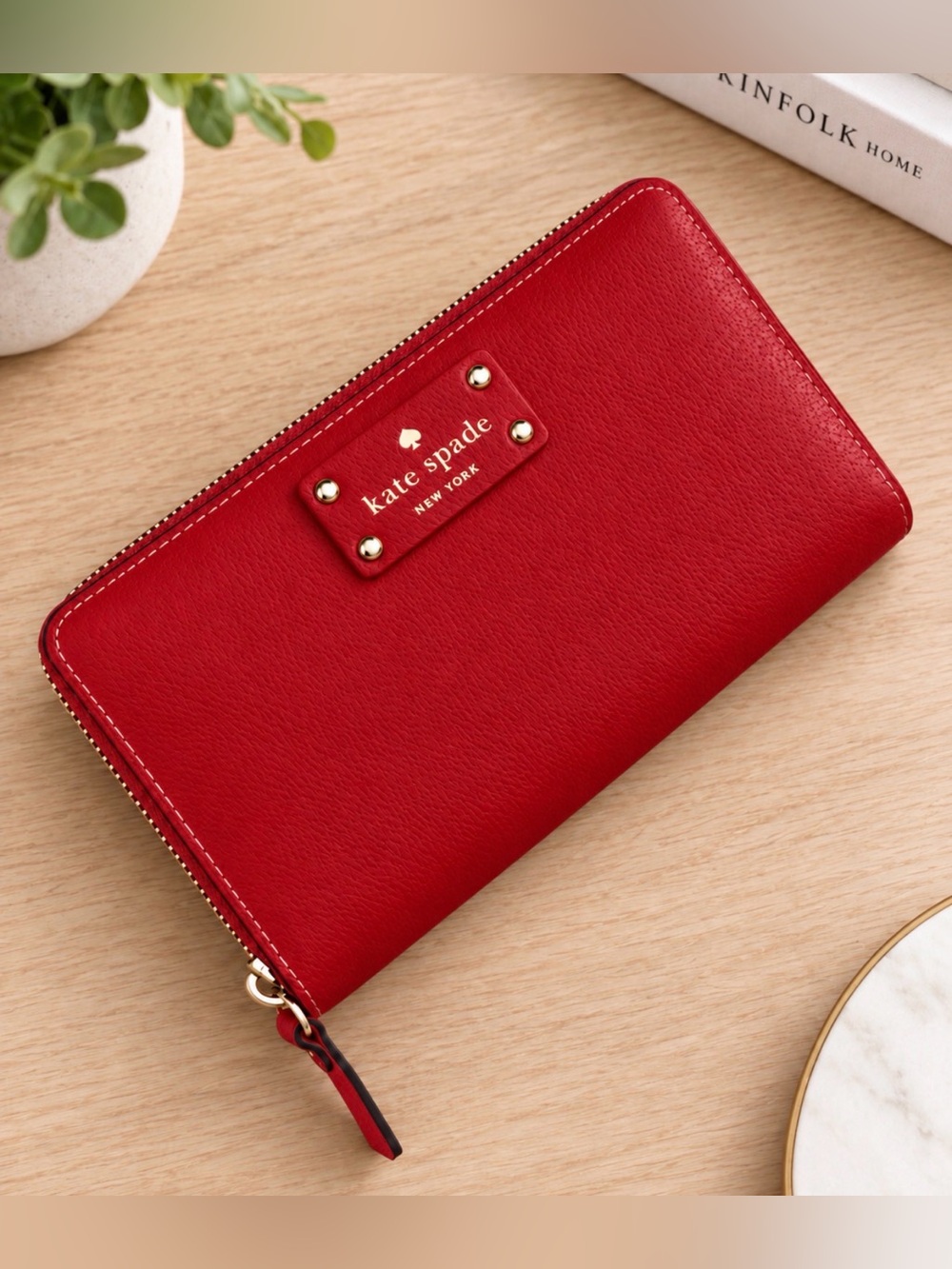NIB Kate Spade Wellesley Neda Red Leather Zip Around Wallet-Original Price $198